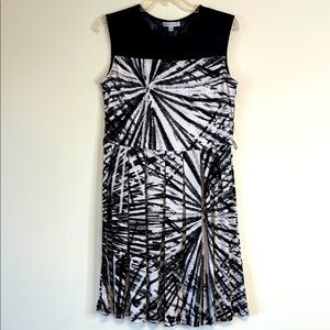 SANDRA DARREN Black and White Sleeveless A-Line Dress